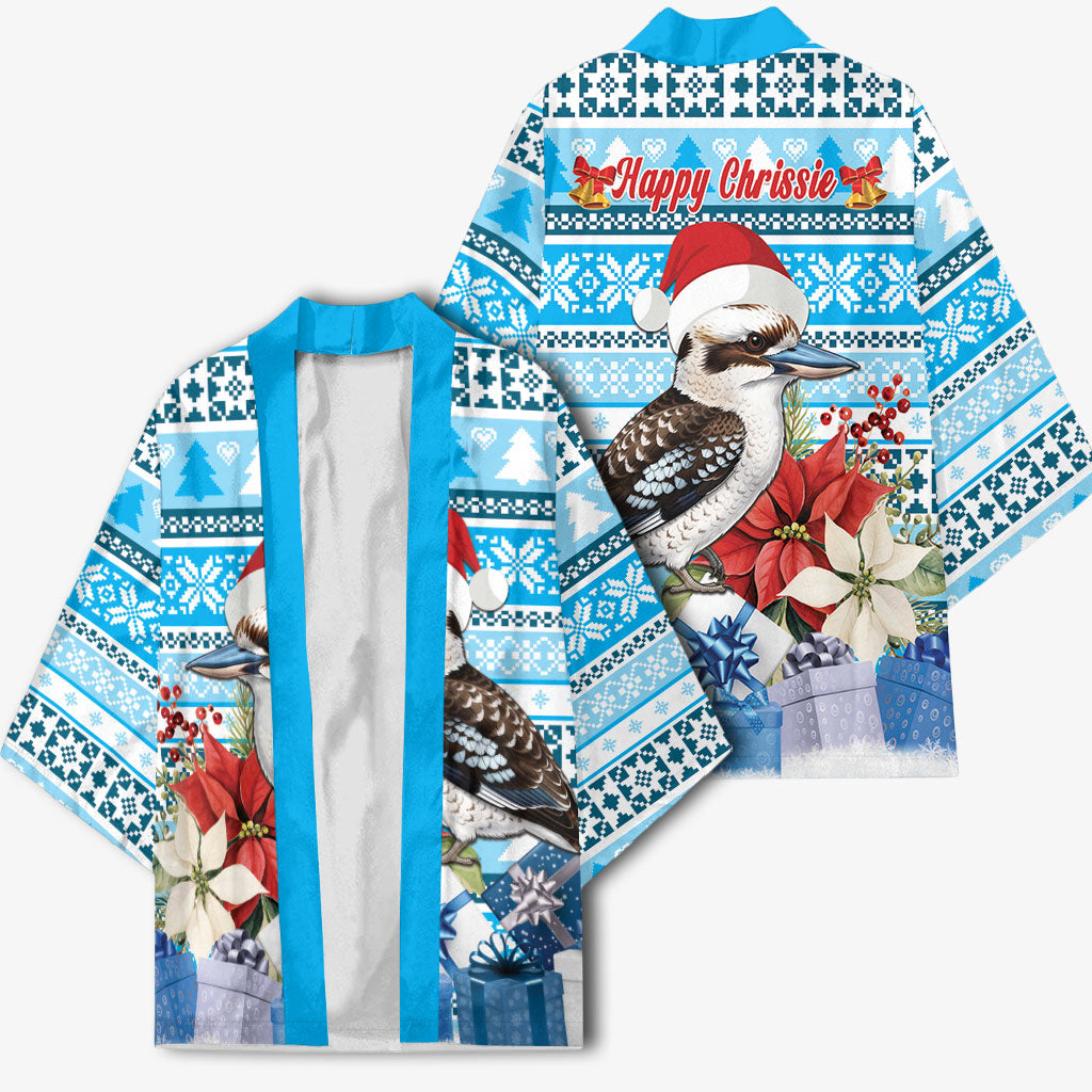 Australia Christmas In July Kimono Kookaburra Santa Blue Color