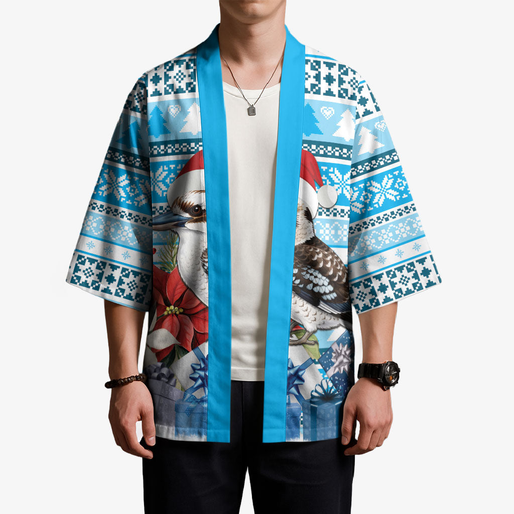 Australia Christmas In July Kimono Kookaburra Santa Blue Color