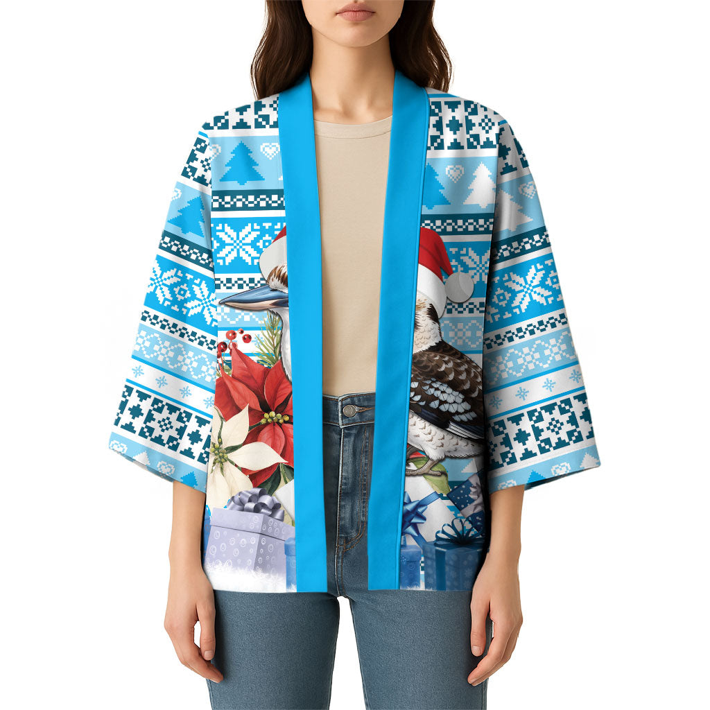 Australia Christmas In July Kimono Kookaburra Santa Blue Color