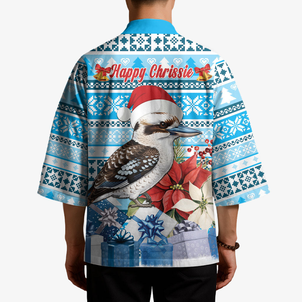 Australia Christmas In July Kimono Kookaburra Santa Blue Color