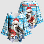 Australia Christmas In July Kimono Sleeve Blouse Kookaburra Santa Blue Color