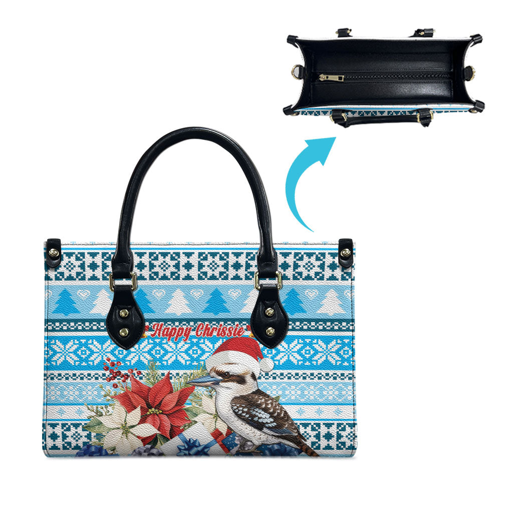 Australia Christmas In July Leather Bag Kookaburra Santa Blue Color