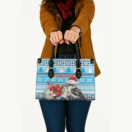 Australia Christmas In July Leather Bag Kookaburra Santa Blue Color