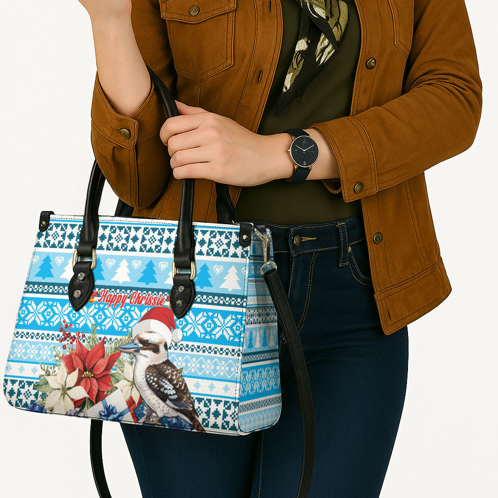 Australia Christmas In July Leather Bag Kookaburra Santa Blue Color