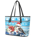Australia Christmas In July Leather Tote Bag Kookaburra Santa Blue Color