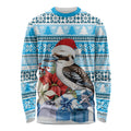 Australia Christmas In July Long Sleeve Shirt Kookaburra Santa Blue Color