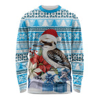 Australia Christmas In July Long Sleeve Shirt Kookaburra Santa Blue Color