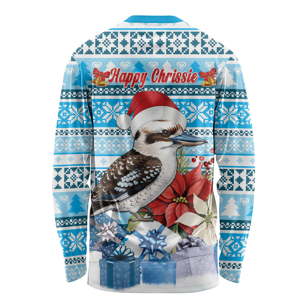 Australia Christmas In July Long Sleeve Shirt Kookaburra Santa Blue Color