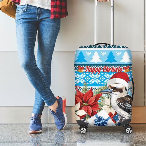 Australia Christmas In July Luggage Cover Kookaburra Santa Blue Color