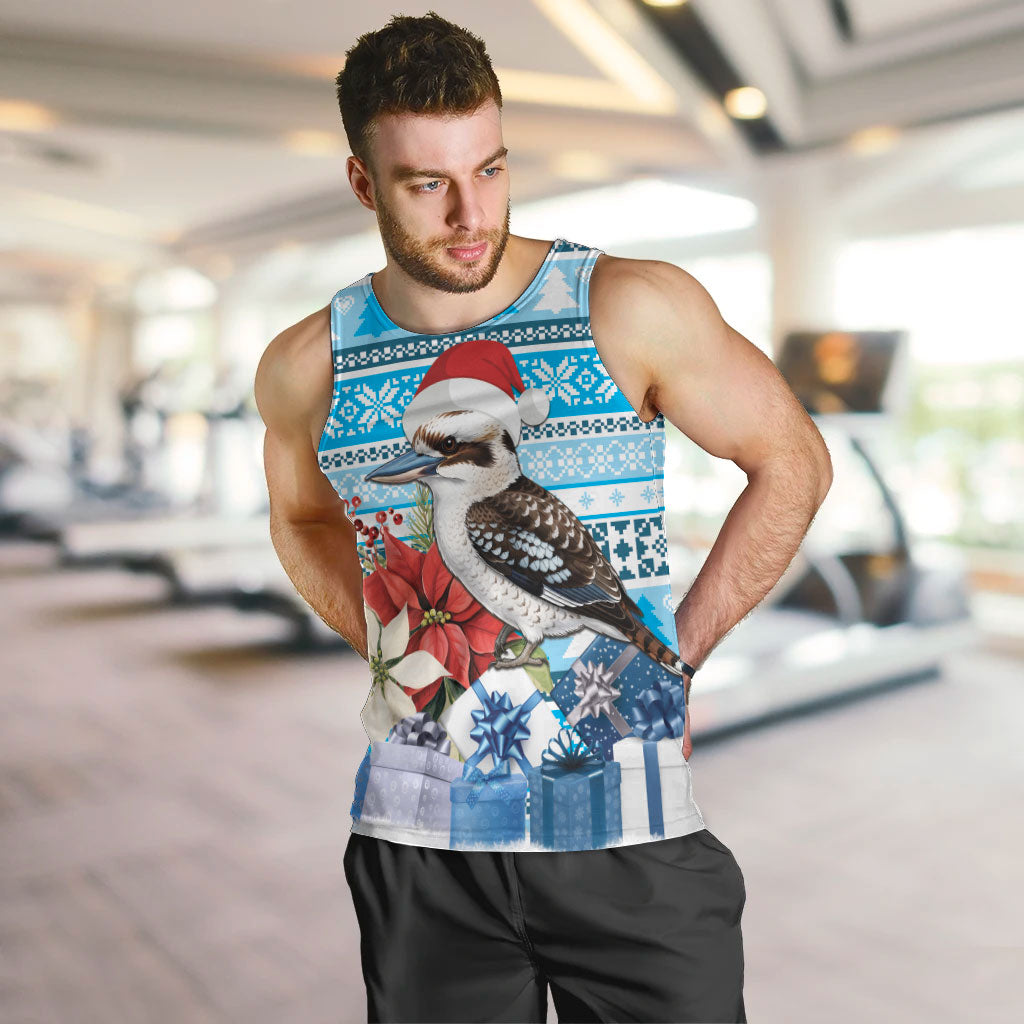 Australia Christmas In July Men Tank Top Kookaburra Santa Blue Color