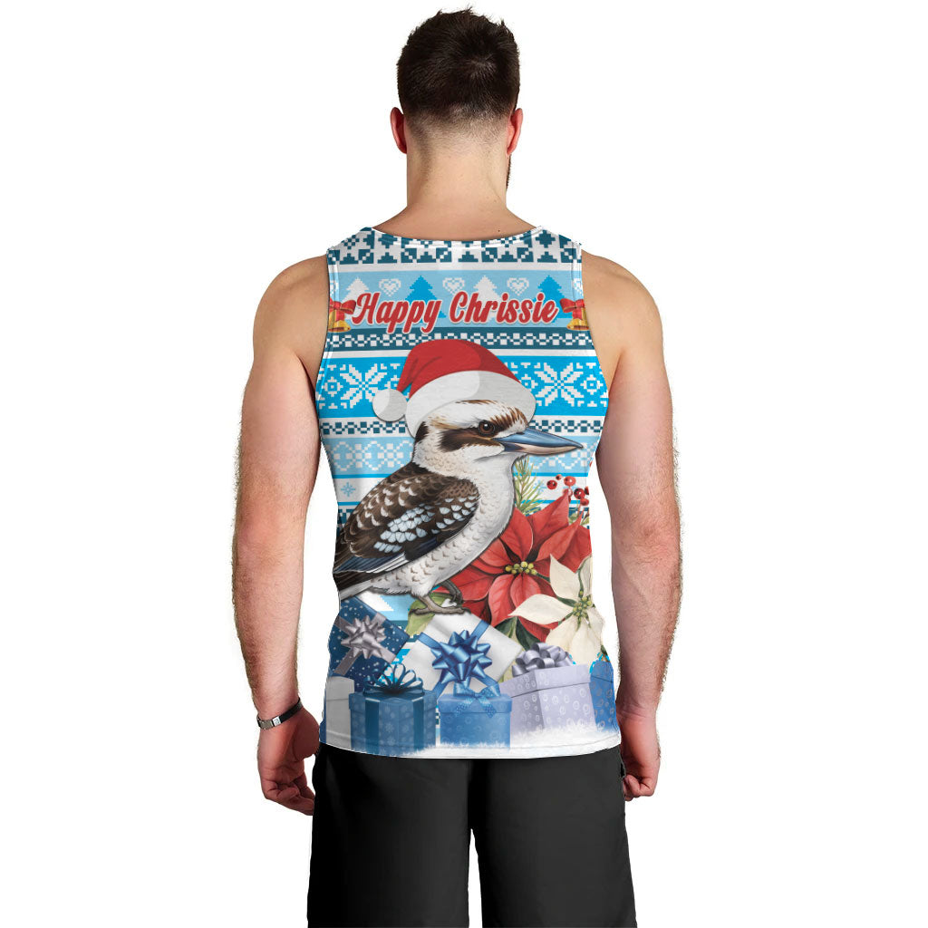 Australia Christmas In July Men Tank Top Kookaburra Santa Blue Color