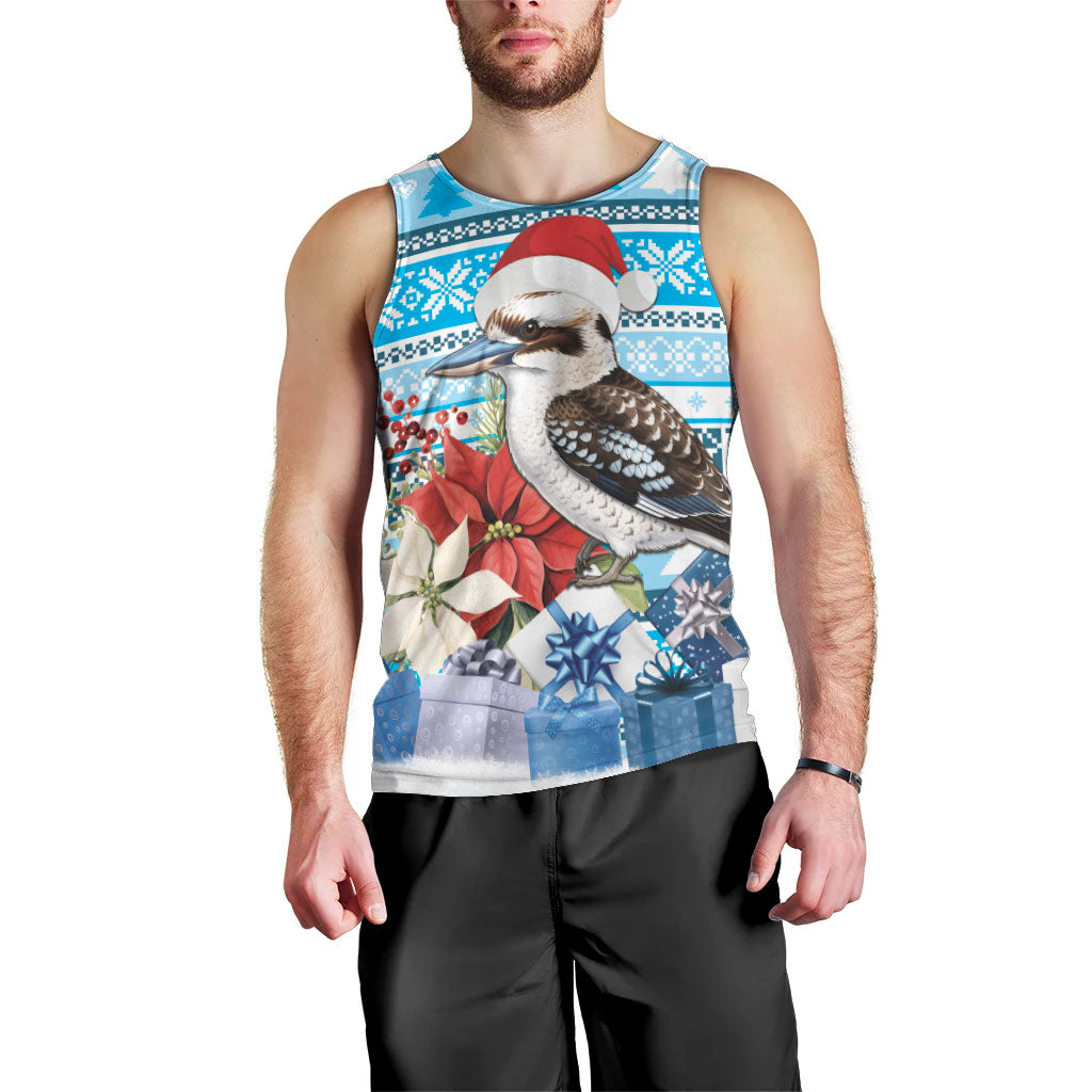 Australia Christmas In July Men Tank Top Kookaburra Santa Blue Color