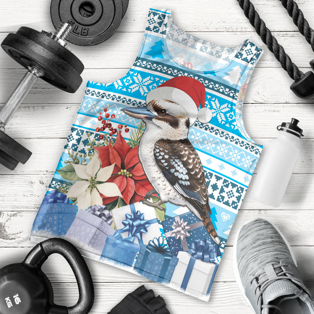 Australia Christmas In July Men Tank Top Kookaburra Santa Blue Color