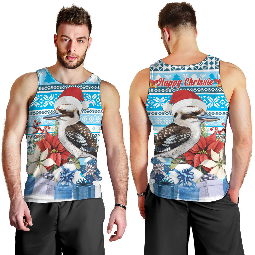 Australia Christmas In July Men Tank Top Kookaburra Santa Blue Color