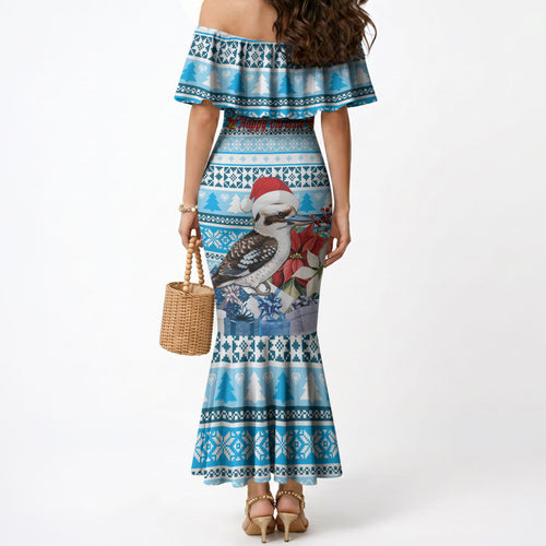 Australia Christmas In July Mermaid Dress Kookaburra Santa Blue Color