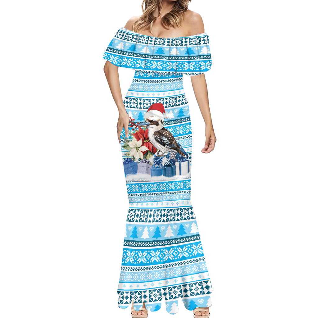 Australia Christmas In July Mermaid Dress Kookaburra Santa Blue Color