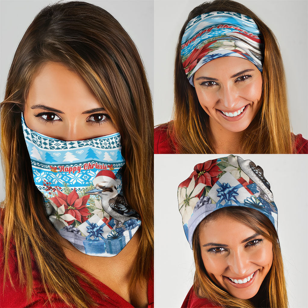 Australia Christmas In July Neck Gaiter Kookaburra Santa Blue Color