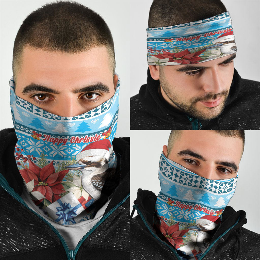 Australia Christmas In July Neck Gaiter Kookaburra Santa Blue Color