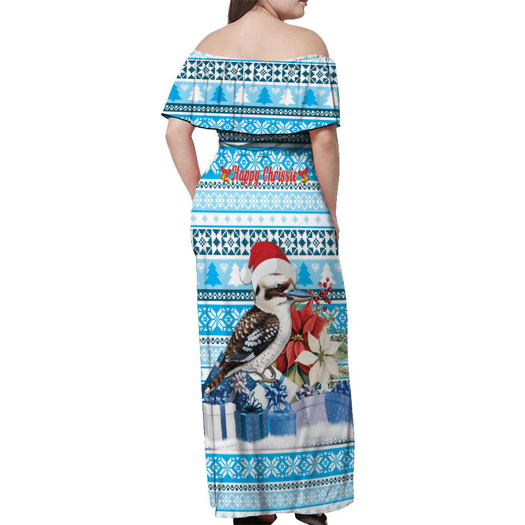 Australia Christmas In July Off Shoulder Maxi Dress Kookaburra Santa Blue Color