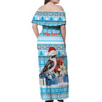 Australia Christmas In July Off Shoulder Maxi Dress Kookaburra Santa Blue Color