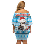 Australia Christmas In July Off Shoulder Short Dress Kookaburra Santa Blue Color
