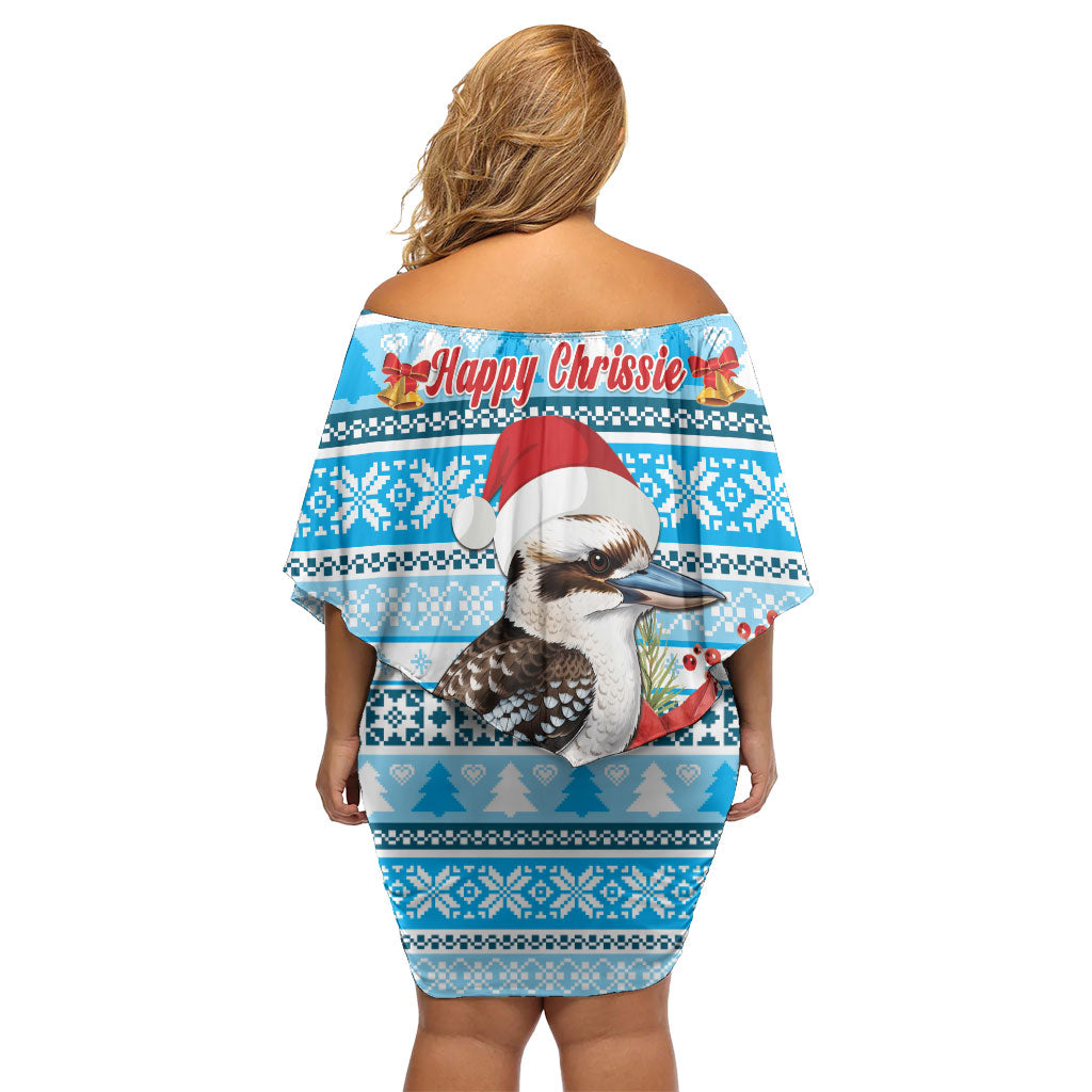 Australia Christmas In July Off Shoulder Short Dress Kookaburra Santa Blue Color