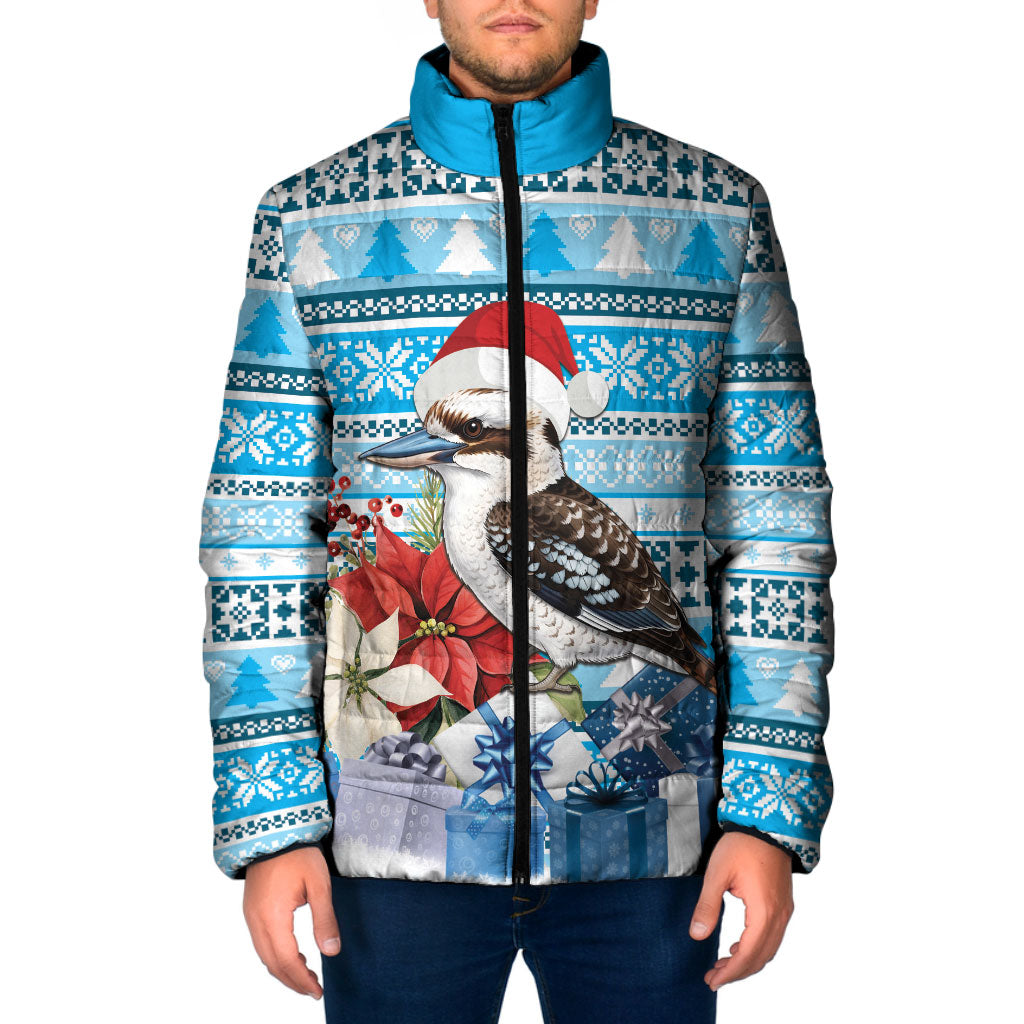 Australia Christmas In July Padded Jacket Kookaburra Santa Blue Color