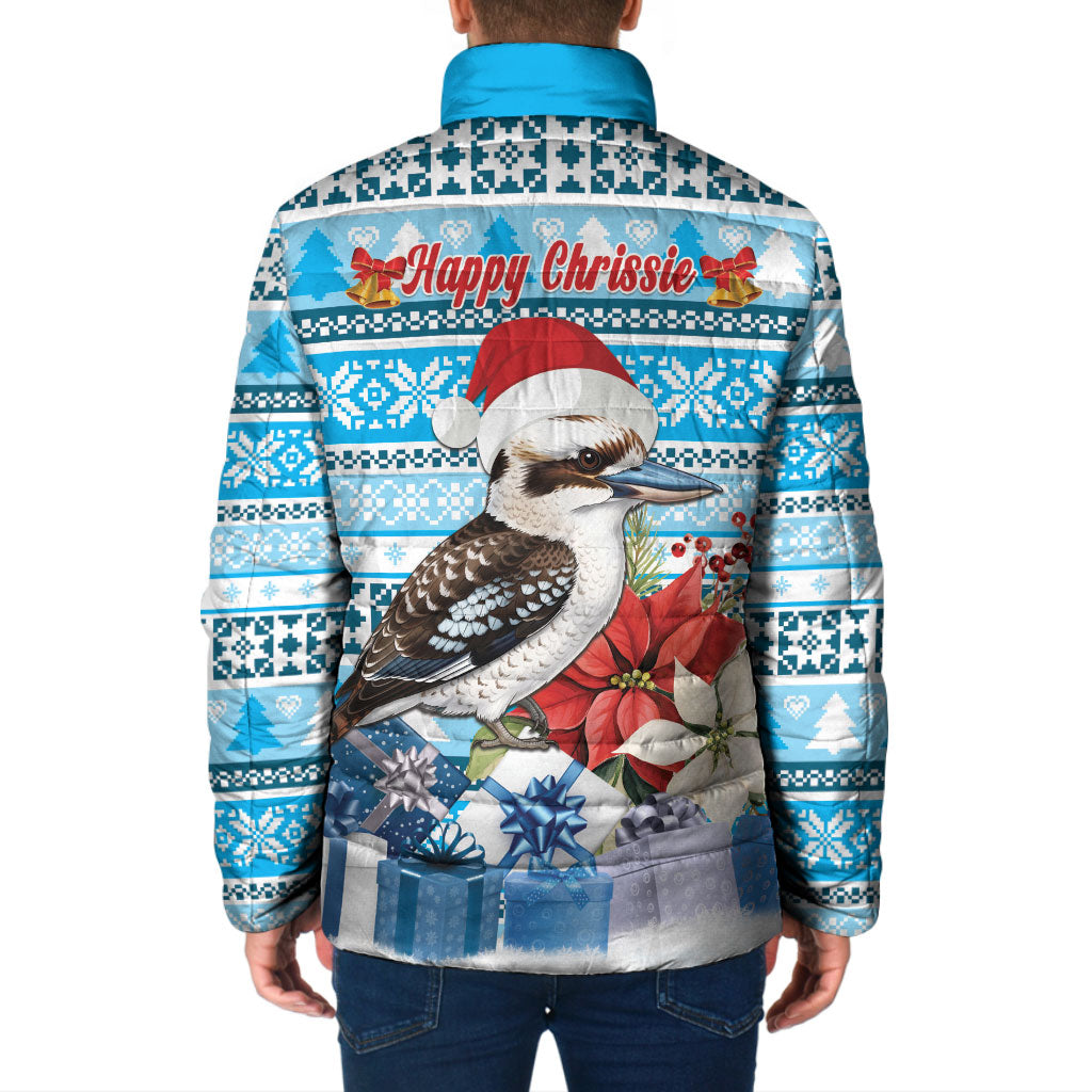 Australia Christmas In July Padded Jacket Kookaburra Santa Blue Color