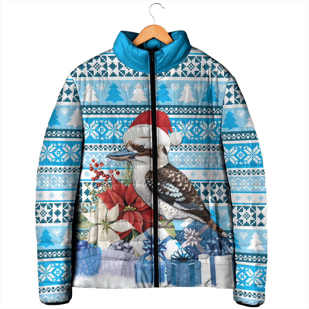Australia Christmas In July Padded Jacket Kookaburra Santa Blue Color
