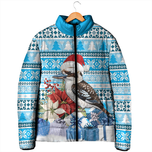 Australia Christmas In July Padded Jacket Kookaburra Santa Blue Color