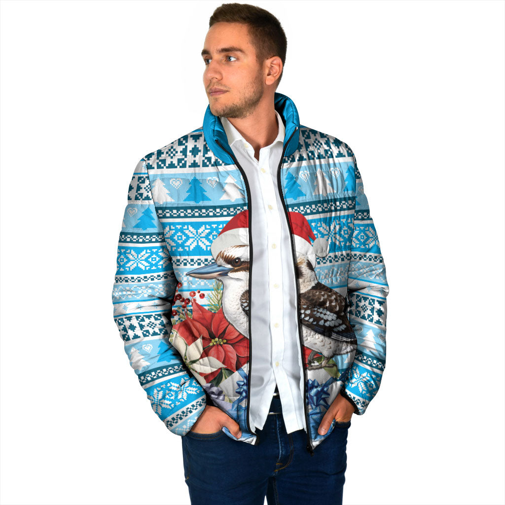 Australia Christmas In July Padded Jacket Kookaburra Santa Blue Color