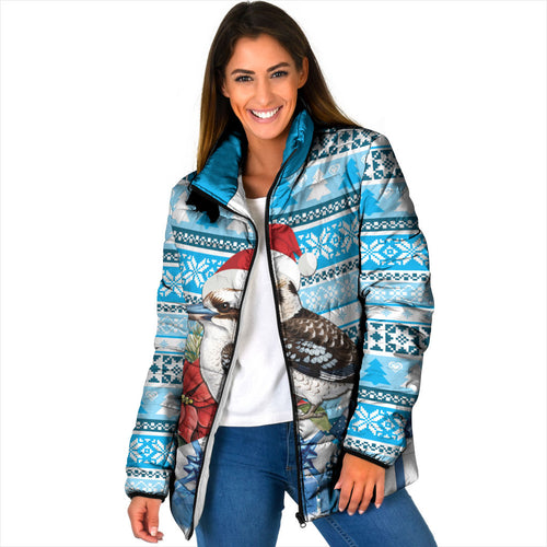 Australia Christmas In July Padded Jacket Kookaburra Santa Blue Color