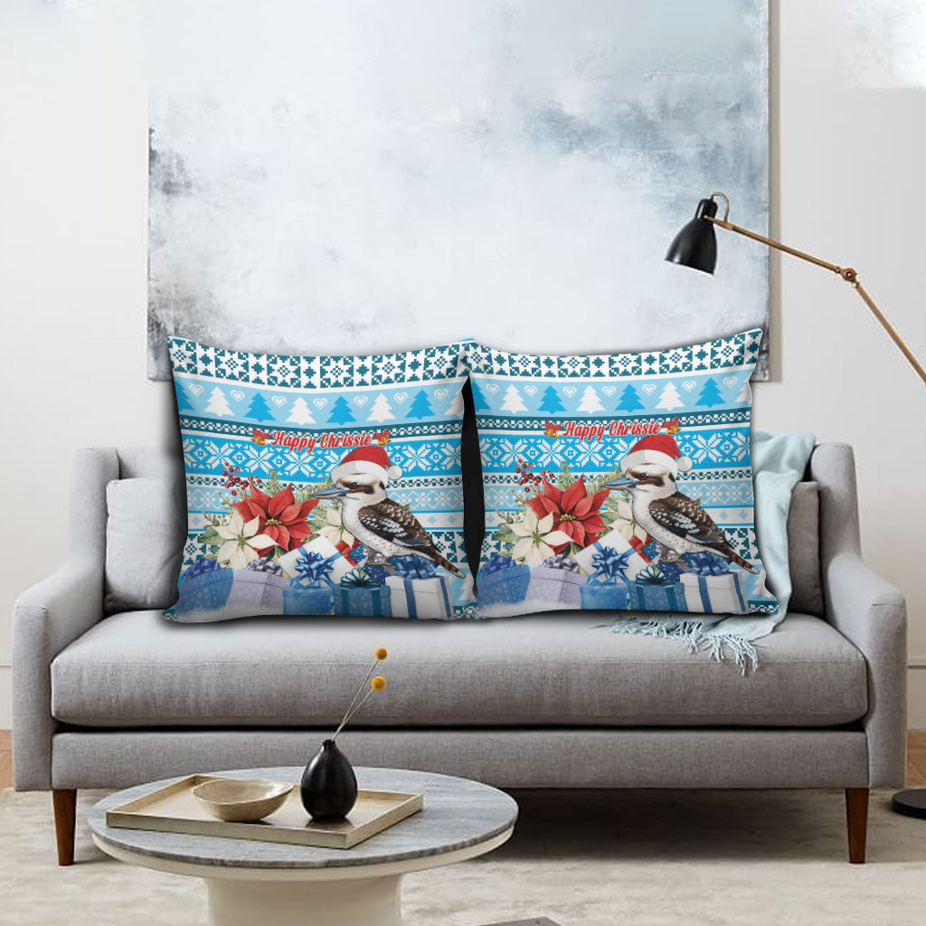 Australia Christmas In July Pillow Cover Kookaburra Santa Blue Color