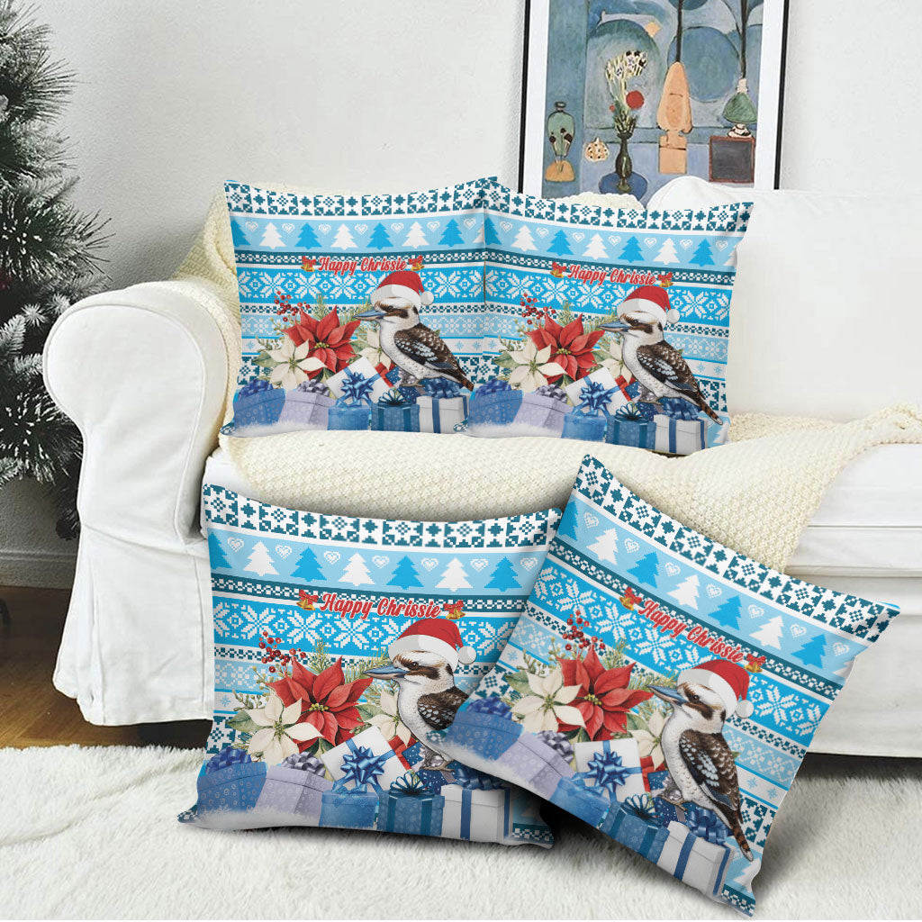 Australia Christmas In July Pillow Cover Kookaburra Santa Blue Color
