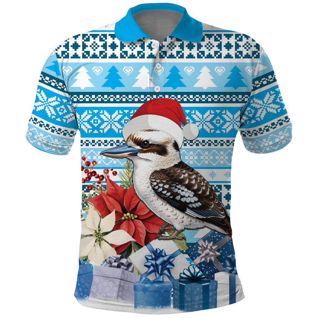 Australia Christmas In July Polo Shirt Kookaburra Santa Blue Color