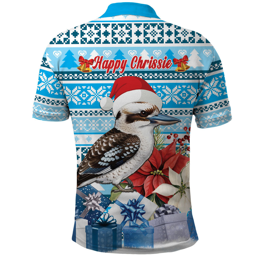 Australia Christmas In July Polo Shirt Kookaburra Santa Blue Color