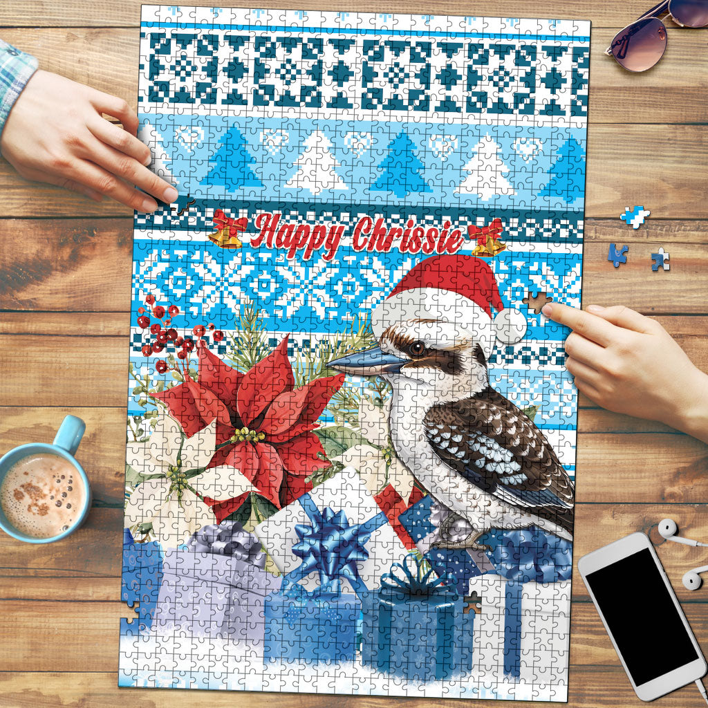 Australia Christmas In July Puzzle Kookaburra Santa Blue Color