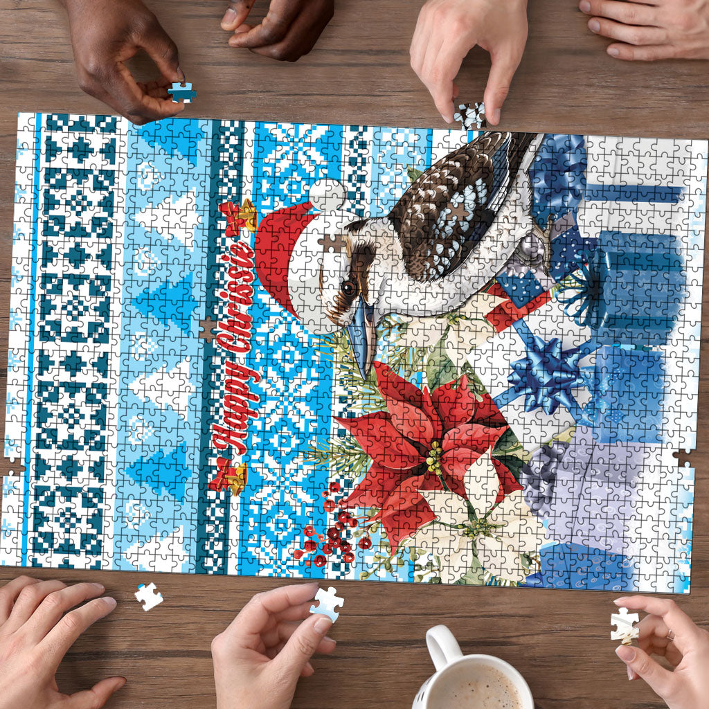 Australia Christmas In July Puzzle Kookaburra Santa Blue Color