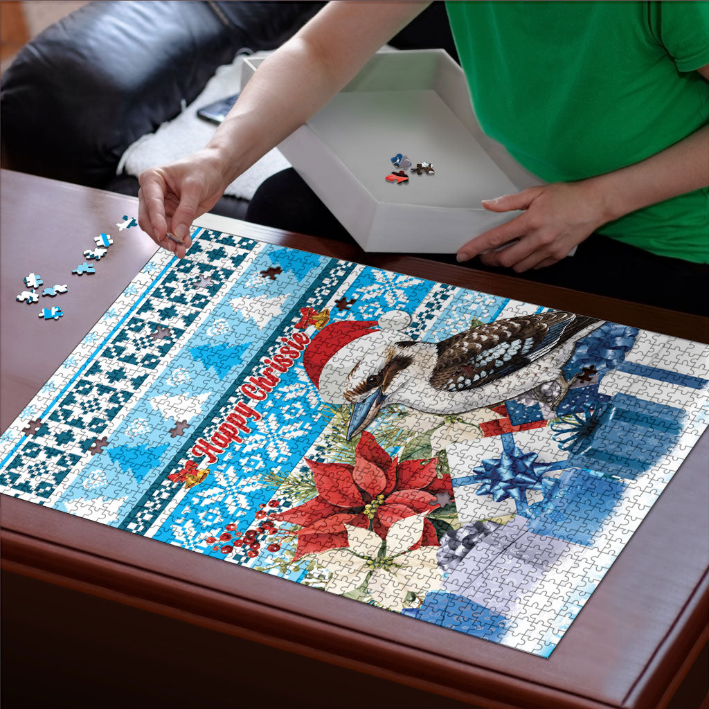 Australia Christmas In July Puzzle Kookaburra Santa Blue Color