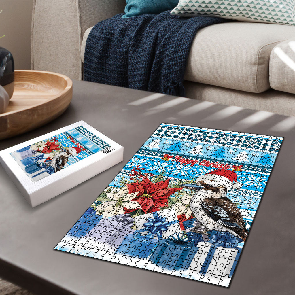 Australia Christmas In July Puzzle Kookaburra Santa Blue Color