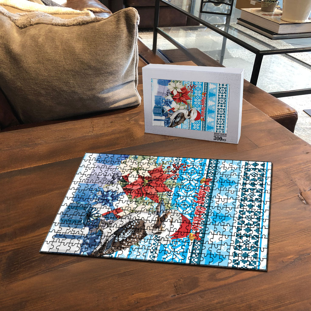 Australia Christmas In July Puzzle Kookaburra Santa Blue Color