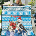Australia Christmas In July Quilt Kookaburra Santa Blue Color
