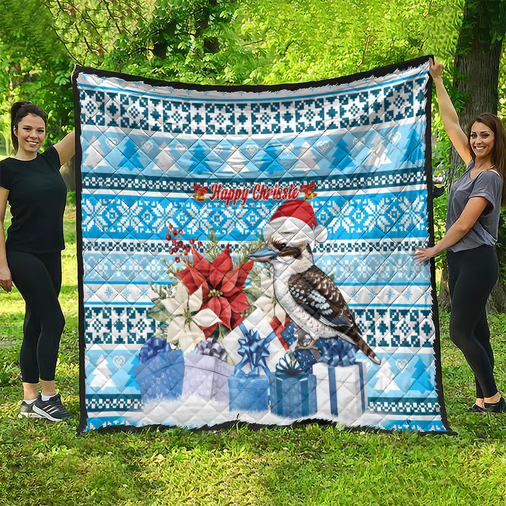 Australia Christmas In July Quilt Kookaburra Santa Blue Color