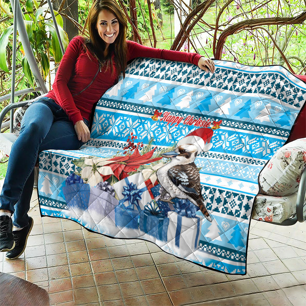 Australia Christmas In July Quilt Kookaburra Santa Blue Color