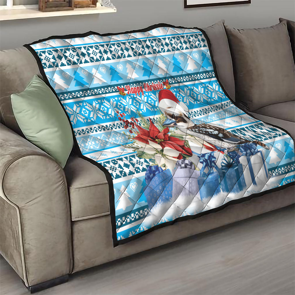 Australia Christmas In July Quilt Kookaburra Santa Blue Color