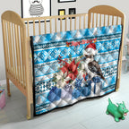 Australia Christmas In July Quilt Kookaburra Santa Blue Color