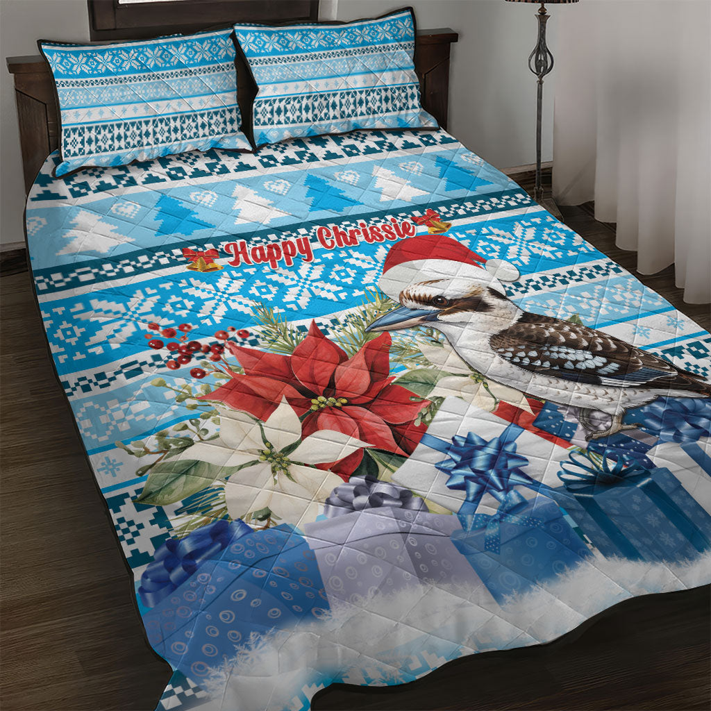 Australia Christmas In July Quilt Bed Set Kookaburra Santa Blue Color