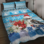 Australia Christmas In July Quilt Bed Set Kookaburra Santa Blue Color