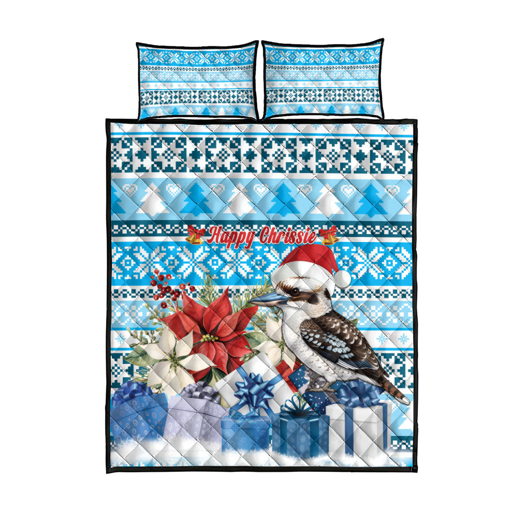 Australia Christmas In July Quilt Bed Set Kookaburra Santa Blue Color