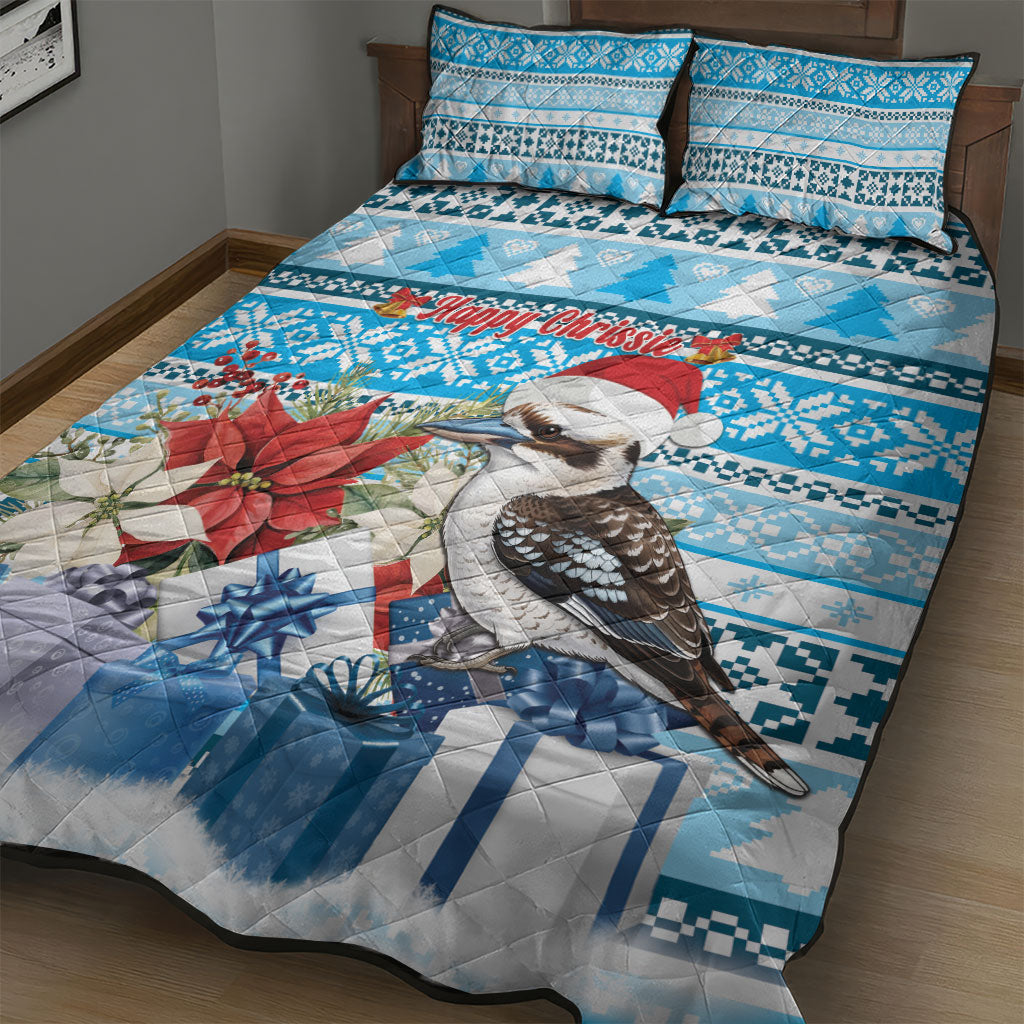 Australia Christmas In July Quilt Bed Set Kookaburra Santa Blue Color